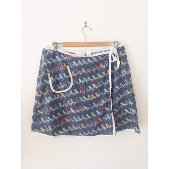 Vintage Liz Claiborne Beach Chair Print Wrap Skort with Piping Front Pocket 12 - Picture 1 of 7